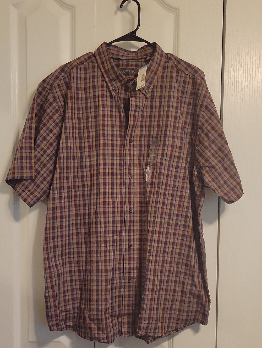 Covington Short-Sleeve Plaid Button-Down Shirt - Brown/Purple Xl